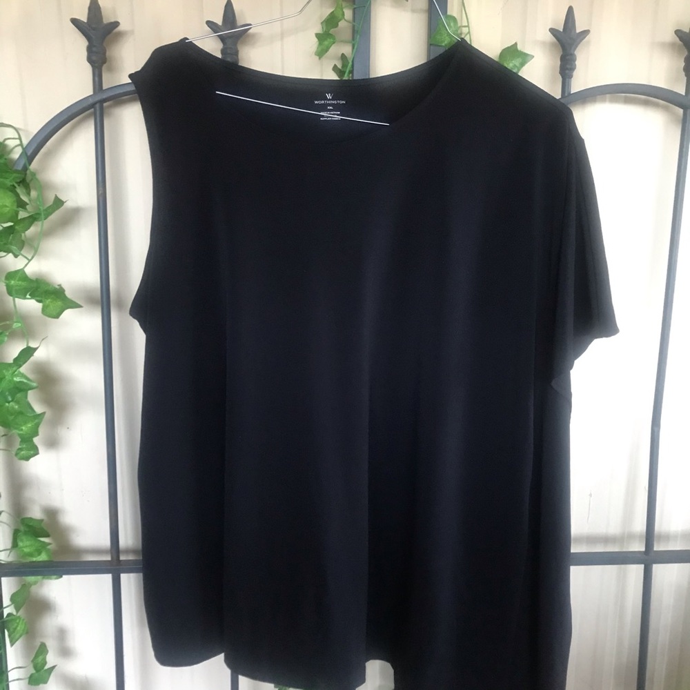 Worthington Blouse XXL Black One Ruffle Shoulder